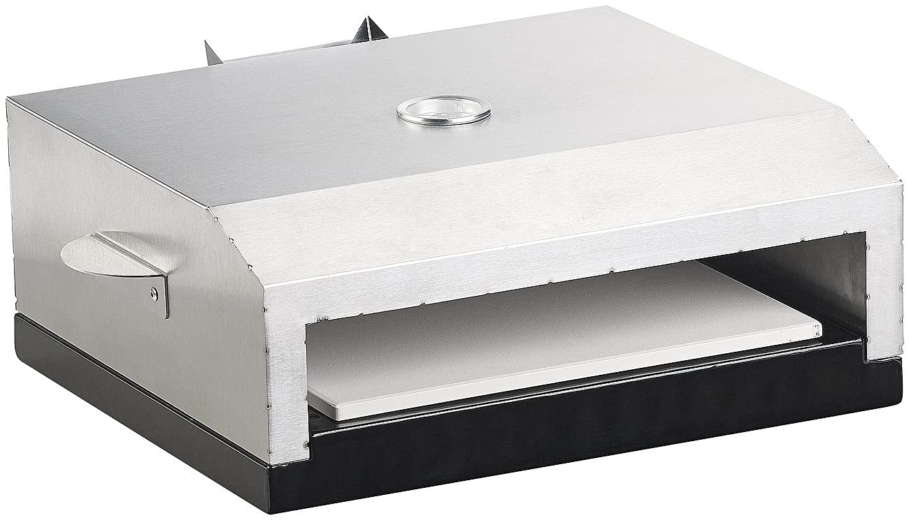 Rosenstein & Söhne Pizzaofen Aufsatz: Pizzaofen-Grillaufsatz mit Steinplatte & Temperaturanzeige bis 300 °C (Aufsatz für Gasgrill, Grill, Grillthermometer)