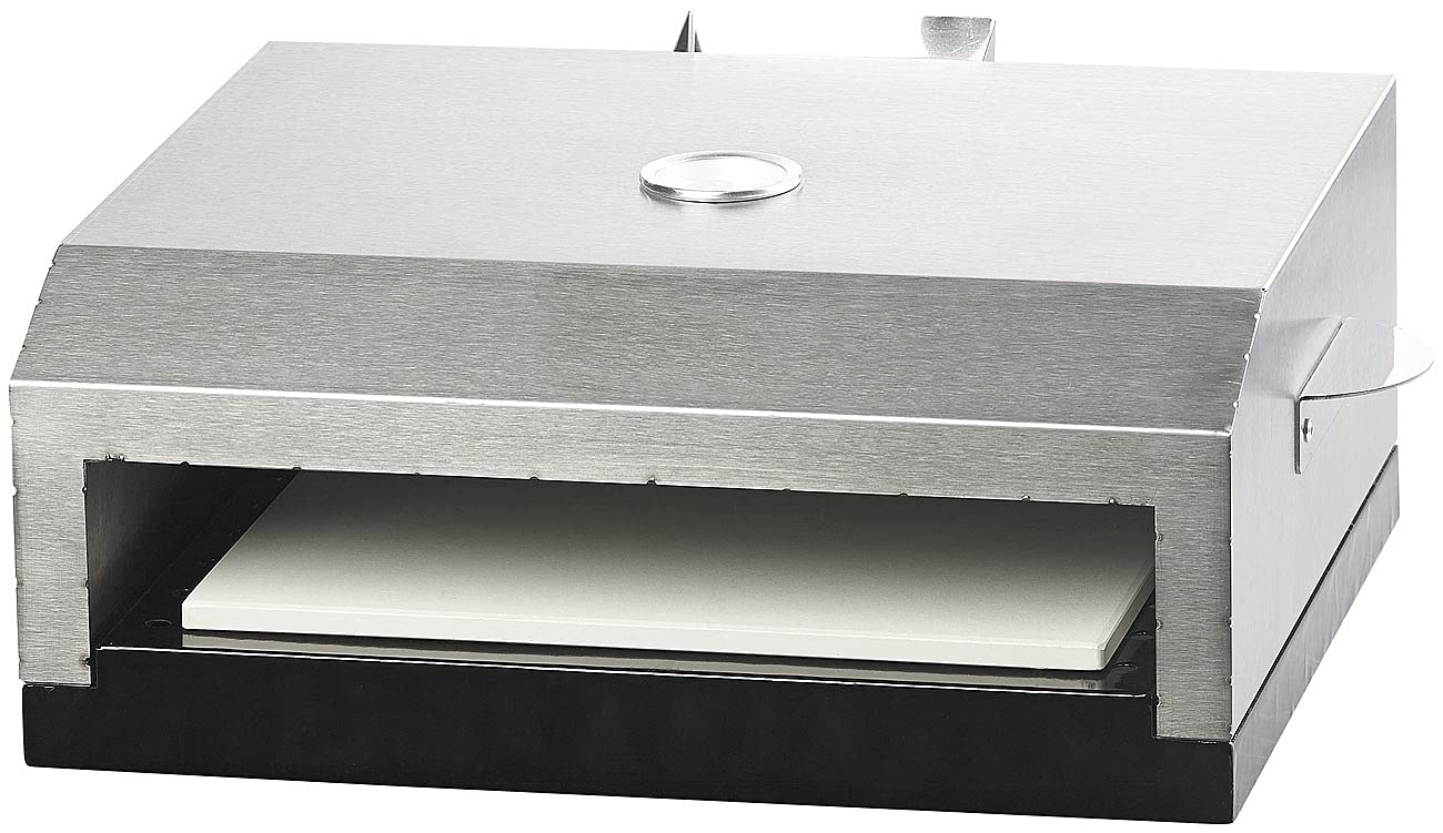 Rosenstein & Söhne Pizzaofen Aufsatz: Pizzaofen-Grillaufsatz mit Steinplatte & Temperaturanzeige bis 300 °C (Aufsatz für Gasgrill, Grill, Grillthermometer)