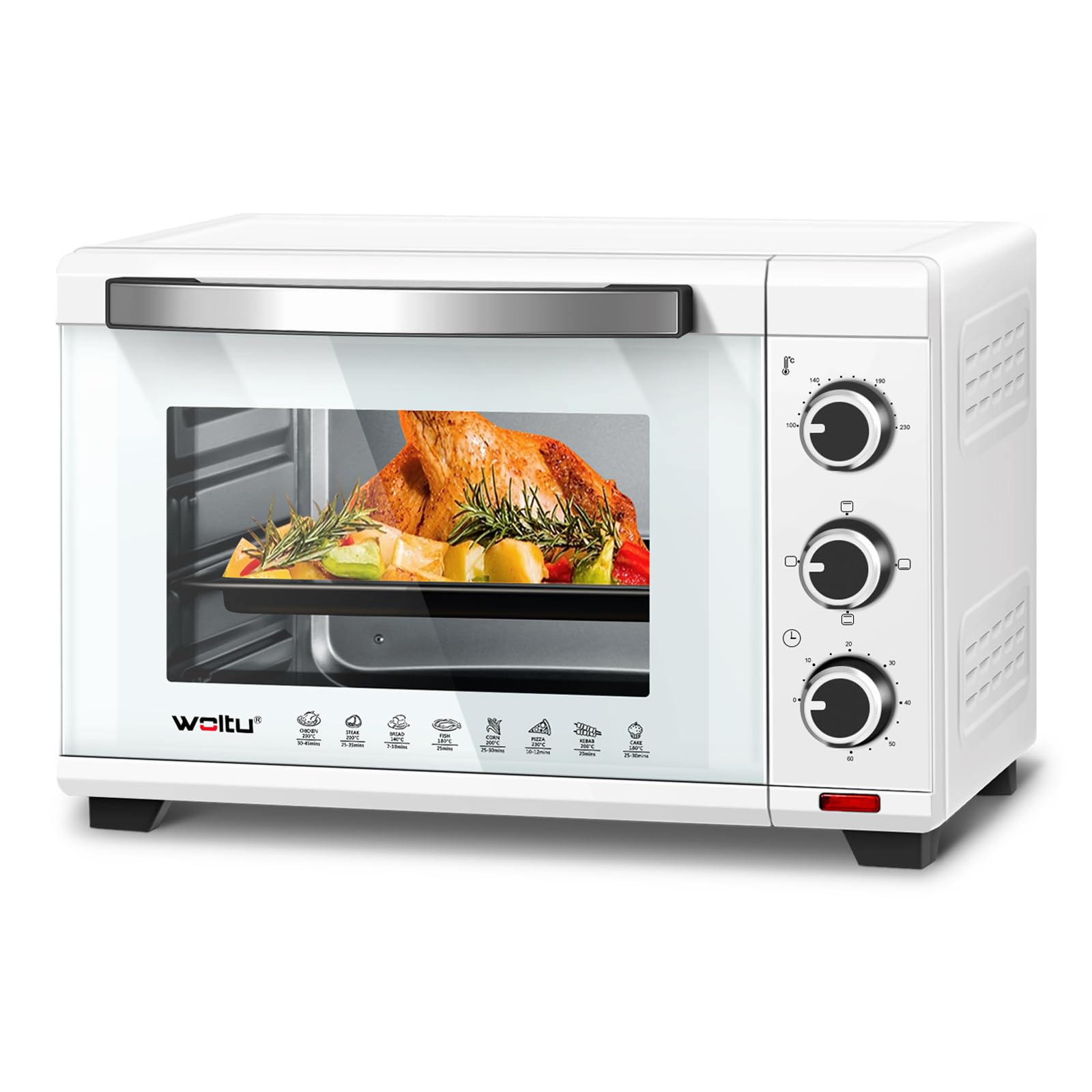 WOLTU Mini Backofen 28 L, Pizzaofen 1600 W, 100-230 °C, Timer 0-60 Min., 3 Heizmodi, inkl. Backblech Grillrost Krümelblech Rostheber, Mini Ofen für Backen Braten Auftauen Erhitzen, Weiß