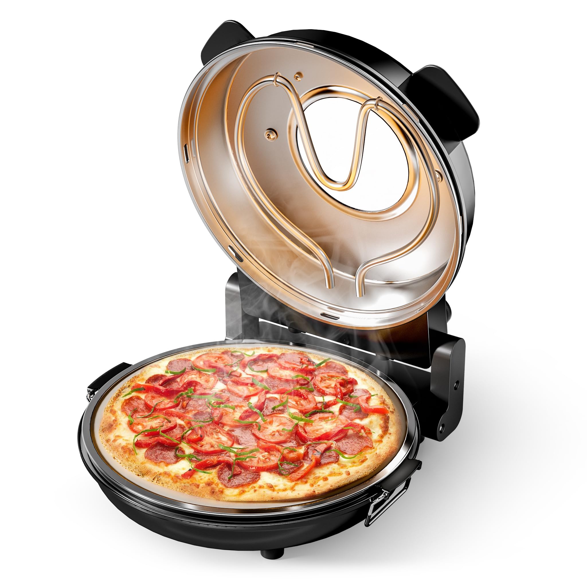 Pizzamaker mit Keramiksteinplatte Ø32cm und Sichtfenster, zwei Heizelemente max. 400°C, mit Timer